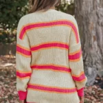 Josephine Stripe Long Knitted Cardigan - Stylish Ribbed Knit Sweater for Extra Warmth & Coverage