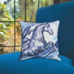 Embroidered 18"x18" Blue Decorative Pillow with Horse Design - Stylish & Cozy Home Decor - Image 6