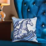 Embroidered 18"x18" Blue Decorative Pillow with Horse Design - Stylish & Cozy Home Decor - Image 5