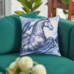 Embroidered 18"x18" Blue Decorative Pillow with Horse Design - Stylish & Cozy Home Decor - Image 4