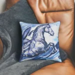 Embroidered 18"x18" Blue Decorative Pillow with Horse Design - Stylish & Cozy Home Decor - Image 3