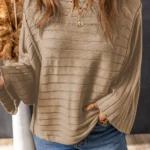 Maria Exposed Seam Dolman Top - Ribbed Knit Sweater with Stylish Wide Neckline and Chic Dolman Sleeves