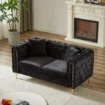 Modern 60-Inch Chenille Sofa with Copper Nailhead Trim - Button Tufted Couch for Living Room