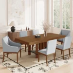 Rustic 7-Piece Extendable Dining Table Set - 76.4'' Table with 18'' Removable Leaf, 2 Arm Chairs & 4 Armless Chairs, Brown