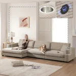 134 x 54" Oversized Corduroy Sectional Sofa with USB Charging Port & Cup Holder - Cloud Couch with Deep Seat Sofa Bed & 50" Chaise - Comfy Living Room Furniture in 3 Colors