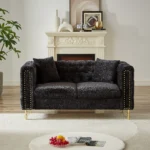Modern 60-Inch Chenille Sofa with Copper Nailhead Trim - Button Tufted Couch for Living Room - Image 2