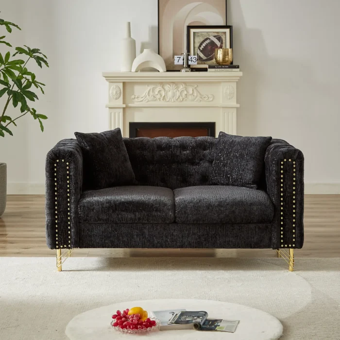Modern 60-Inch Chenille Sofa with Copper Nailhead Trim - Button Tufted Couch for Living Room - Image 2