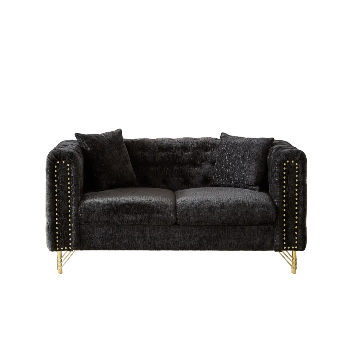 Modern 60-Inch Chenille Sofa with Copper Nailhead Trim - Button Tufted Couch for Living Room - Image 4