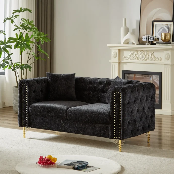 Modern 60-Inch Chenille Sofa with Copper Nailhead Trim - Button Tufted Couch for Living Room - Image 6