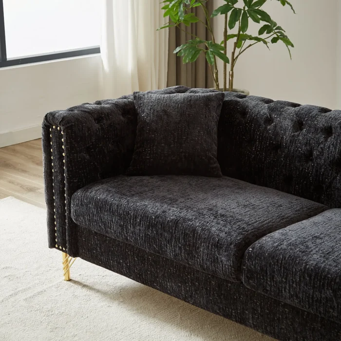 Modern 60-Inch Chenille Sofa with Copper Nailhead Trim - Button Tufted Couch for Living Room - Image 11