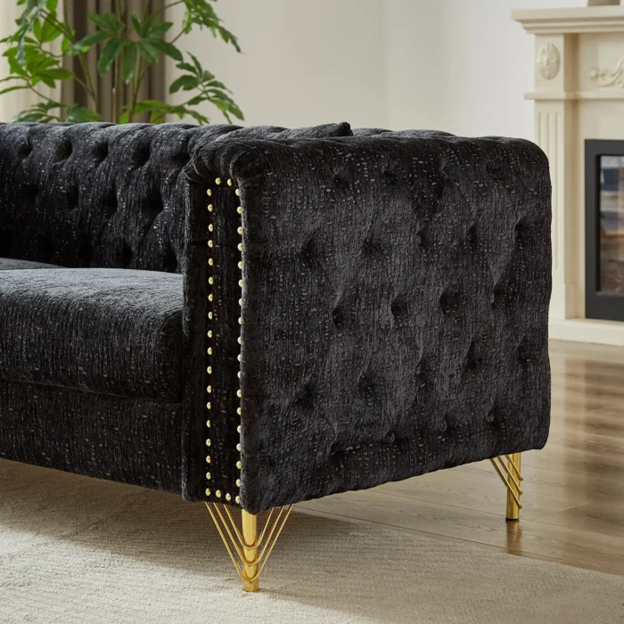 Modern 60-Inch Chenille Sofa with Copper Nailhead Trim - Button Tufted Couch for Living Room - Image 12