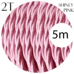 5m Shiny Pink Twisted Electric Fabric Cable - 2 Core, 0.75mm, 8amp - Vintage Lighting Flex