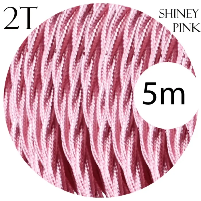 5m Shiny Pink Twisted Electric Fabric Cable - 2 Core, 0.75mm, 8amp - Vintage Lighting Flex - Image 1
