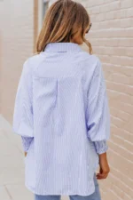 Skye Smocked Cuffed Striped Boyfriend Shirt with Pocket - Casual & Chic Oversized Top | Stylish Women's Button-Down - Image 3