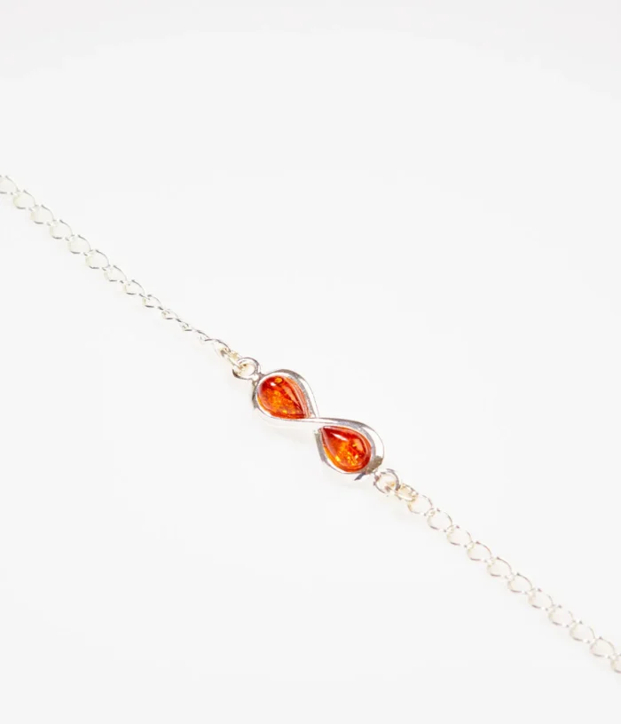 Silver Link Chain Infinity Bracelet - Elegant Sterling Silver & Baltic Amber - Image 1