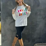Holly Jolly Christmas Sweatshirt - Cozy Chenille, Festive Graphic, Round Neck, Long Sleeves | Perfect for Holiday Cheer