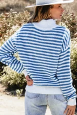 Quinn Stripe Zip Up Collar Sweater - Trendy, Comfortable, and Stylish Casual Wear - Image 2