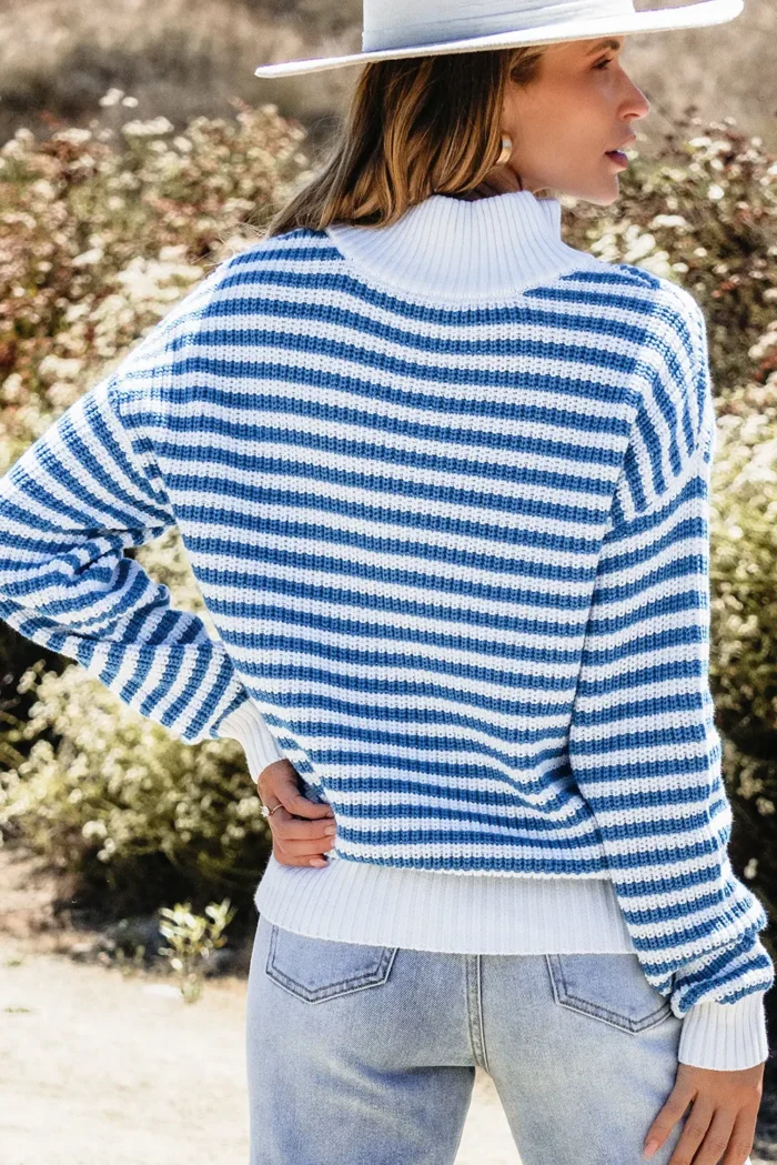 Quinn Stripe Zip Up Collar Sweater - Trendy, Comfortable, and Stylish Casual Wear - Image 2