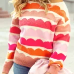 Sarah Wave Striped Sweater | Trendy Balloon Sleeves, Relaxed Fit, Chic Wave Pattern