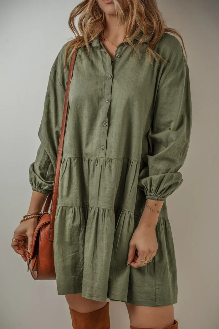 Ariana Puff Sleeve Buttoned Tiered Dress - Elegant & Stylish Mini Dress with Feminine Details - Image 1