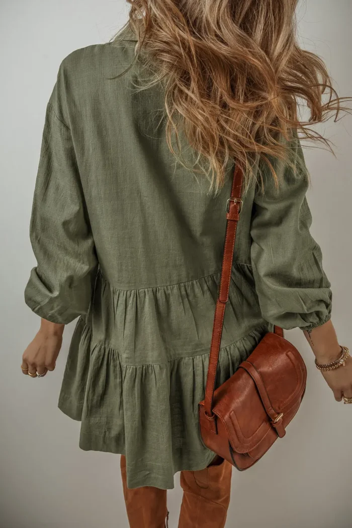 Ariana Puff Sleeve Buttoned Tiered Dress - Elegant & Stylish Mini Dress with Feminine Details - Image 2