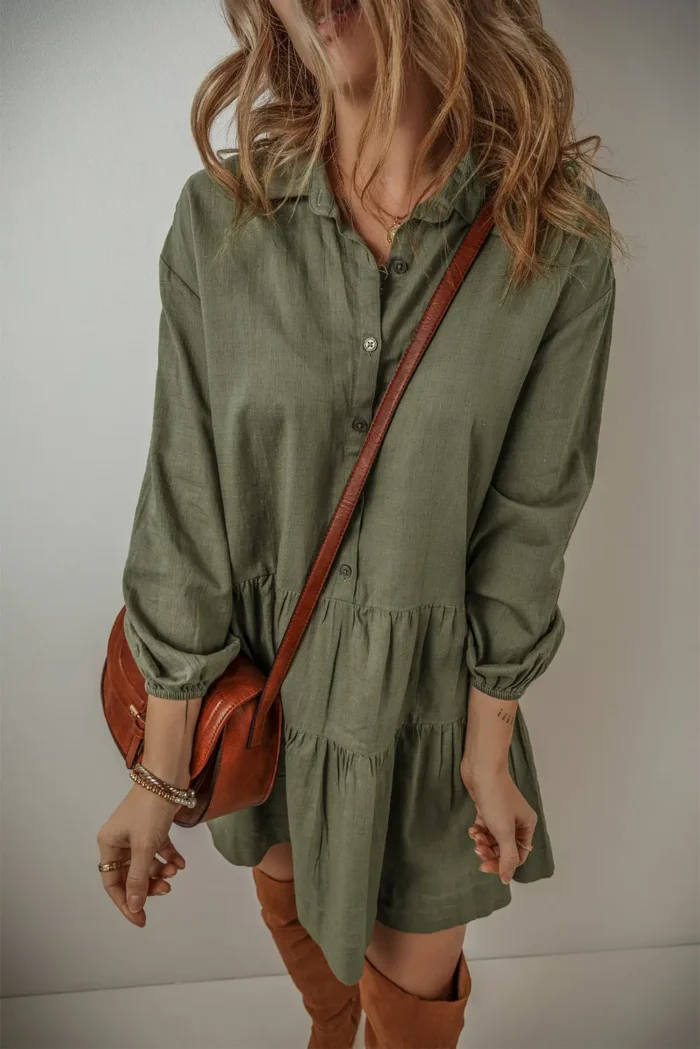 Ariana Puff Sleeve Buttoned Tiered Dress - Elegant & Stylish Mini Dress with Feminine Details - Image 3