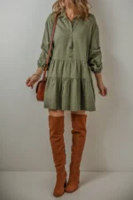 Ariana Puff Sleeve Buttoned Tiered Dress - Elegant & Stylish Mini Dress with Feminine Details - Image 4