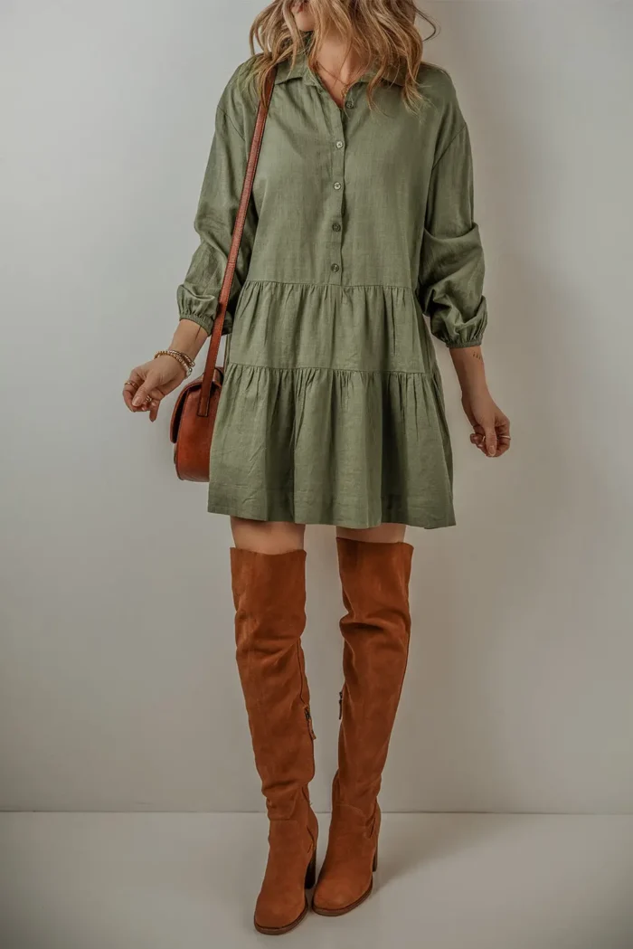 Ariana Puff Sleeve Buttoned Tiered Dress - Elegant & Stylish Mini Dress with Feminine Details - Image 4