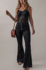 Lydia High Waist Button Front Flare Jeans - Retro Multi-Button Design, Fashion-Forward Fit - Image 4