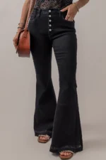 Lydia High Waist Button Front Flare Jeans - Retro Multi-Button Design, Fashion-Forward Fit - Image 2