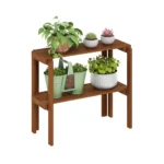 Tioman 2-Tier Outdoor Toolless Display Shelf & Plant Stand - Natural Finish, Water-Resistant Meranti Wood - Image 4