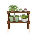 Tioman 2-Tier Outdoor Toolless Display Shelf & Plant Stand - Natural Finish, Water-Resistant Meranti Wood - Image 5