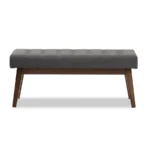 Elia Mid-Century Modern Bench - Elegant Walnut Wood & Dark Grey Button-Tufted Fabric Upholstery - Image 2