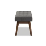 Elia Mid-Century Modern Bench - Elegant Walnut Wood & Dark Grey Button-Tufted Fabric Upholstery - Image 3