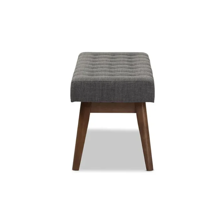 Elia Mid-Century Modern Bench - Elegant Walnut Wood & Dark Grey Button-Tufted Fabric Upholstery - Image 3