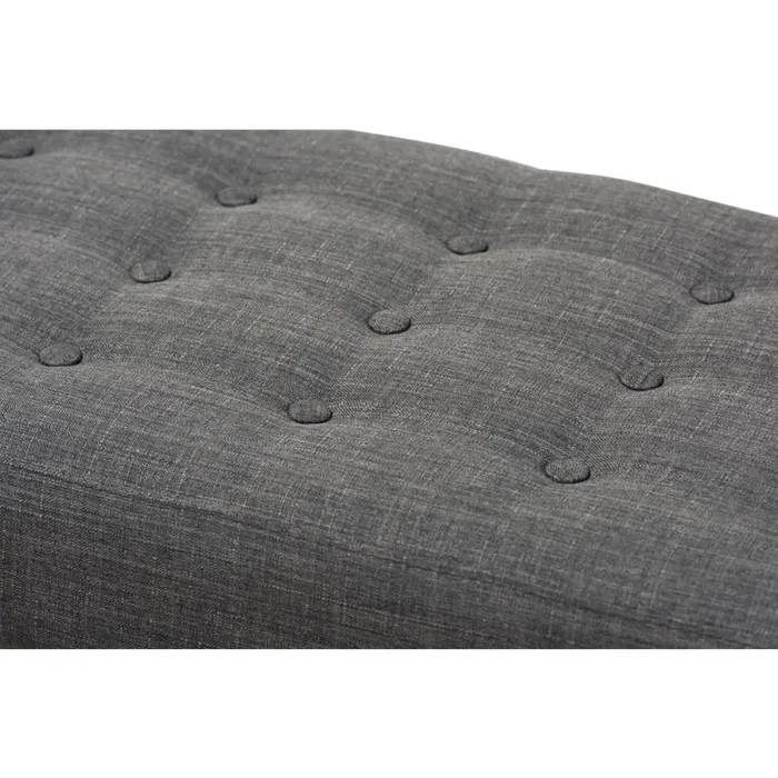 Elia Mid-Century Modern Bench - Elegant Walnut Wood & Dark Grey Button-Tufted Fabric Upholstery - Image 4