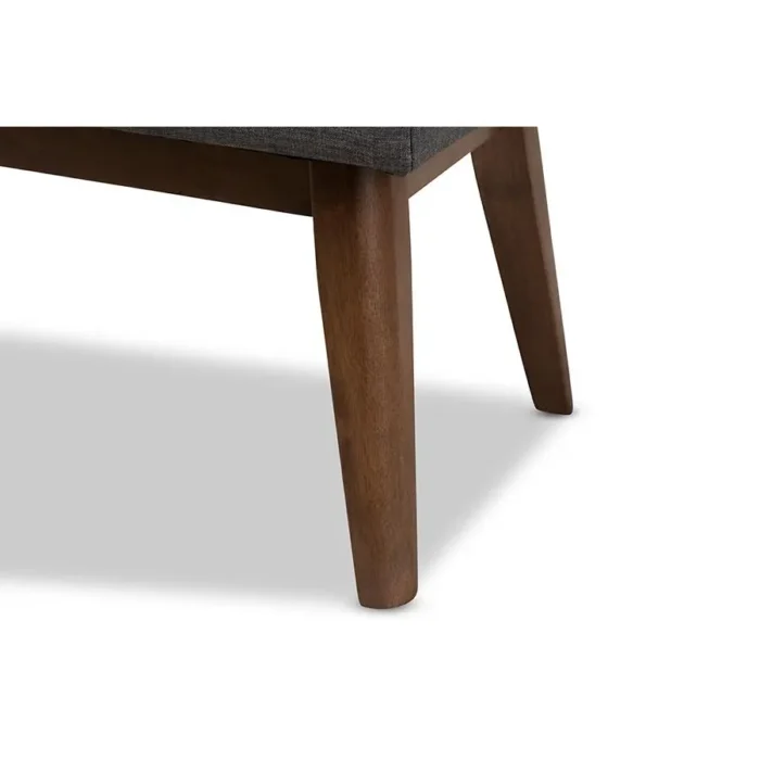 Elia Mid-Century Modern Bench - Elegant Walnut Wood & Dark Grey Button-Tufted Fabric Upholstery - Image 5