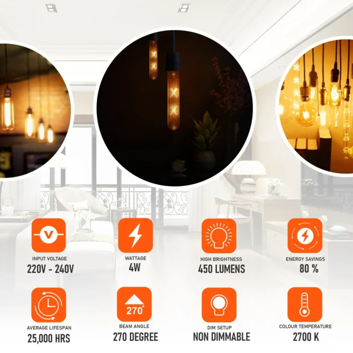 4W T185 B22 LED Non Dimmable Vintage Filament Light Bulb Energy-Saving, Eco-Friendly, Perfect for Cozy Atmospheres - Image 7
