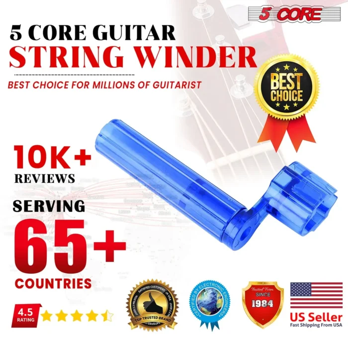 5Core Professional Guitar String Winder with Bridge Pin Remover - Ergonomic, Durable & Universal Compatibility - Blue, Pack of 5 - Image 16
