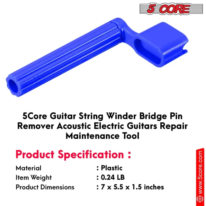 5Core Professional Guitar String Winder with Bridge Pin Remover - Ergonomic, Durable & Universal Compatibility - Blue, Pack of 5 - Image 3
