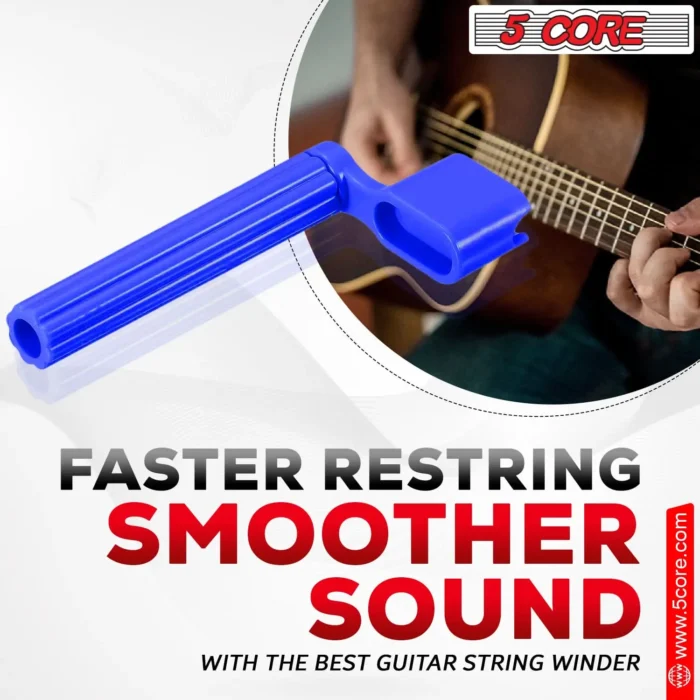 5Core Professional Guitar String Winder with Bridge Pin Remover - Ergonomic, Durable & Universal Compatibility - Blue, Pack of 5 - Image 4