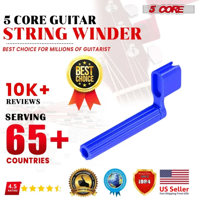 5Core Professional Guitar String Winder with Bridge Pin Remover - Ergonomic, Durable & Universal Compatibility - Blue, Pack of 5 - Image 8