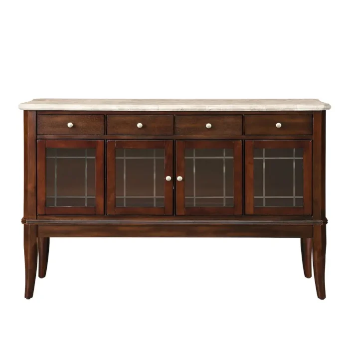 Marseille Sideboard with Marble Top Elegant Dining Storage with 4 Drawers & Glass Door Shelves - Image 3
