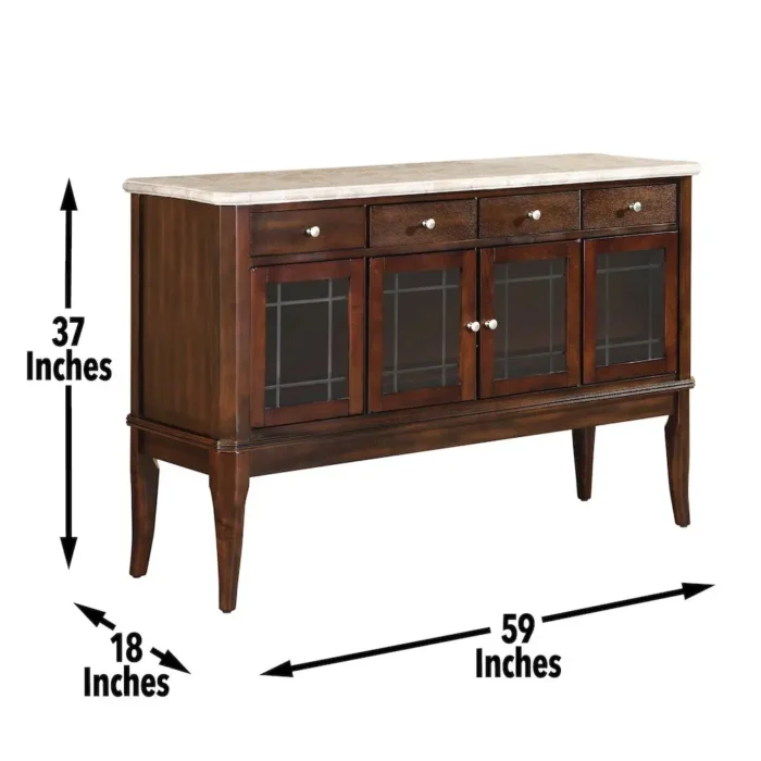Marseille Sideboard with Marble Top Elegant Dining Storage with 4 Drawers & Glass Door Shelves - Image 6