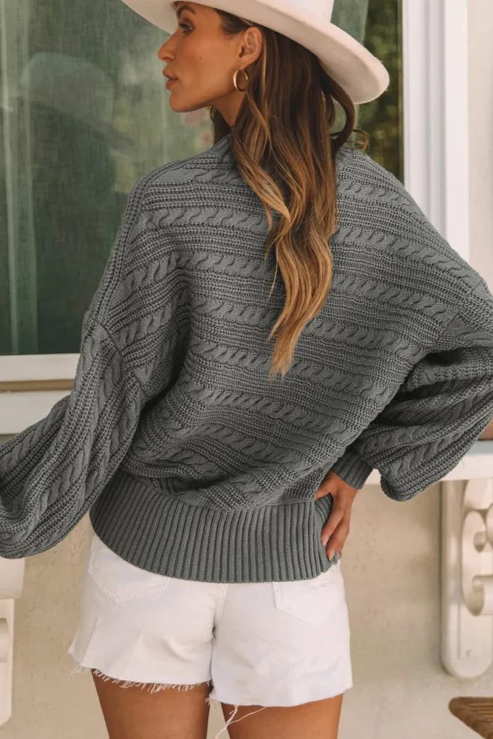 Raelynn Cable Knit Sweater - Elegant Lantern Sleeve Mock Neck Pullover for Women - Cozy & Stylish - Image 2