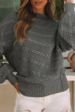 Raelynn Cable Knit Sweater - Elegant Lantern Sleeve Mock Neck Pullover for Women - Cozy & Stylish