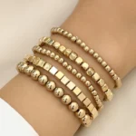 Elegant Gold Cube Beaded Bracelet Set | 5 Stunning Pieces for Chic Style