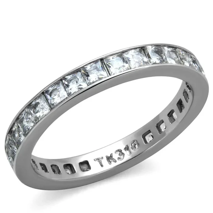 High Polished Stainless Steel Ring with Clear AAA Grade CZ - Elegant and Durable - Image 1