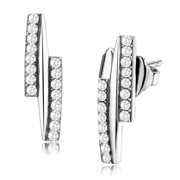 Elegant High Polished Stainless Steel Earrings with AAA Grade Clear CZ - DA369 - Image 1