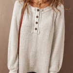 Lyla Waffle Buttoned Top - Stylish & Cozy with Button Placket and Raglan Sleeves